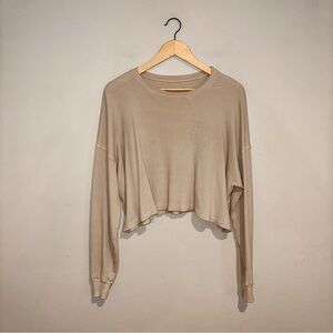 Set Active Beige WaffleKnit Cropped Top Sz S